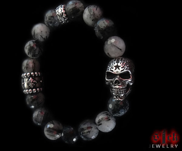 Marble Rock Star Muertos Marble Bead Silver Bracelet for Men | Edgy Jewelry