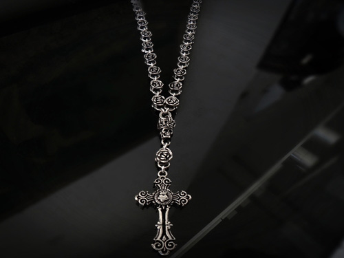 Royal Rose Blossoms and Silver Cross Rosary Necklace for Men by S1CK ...