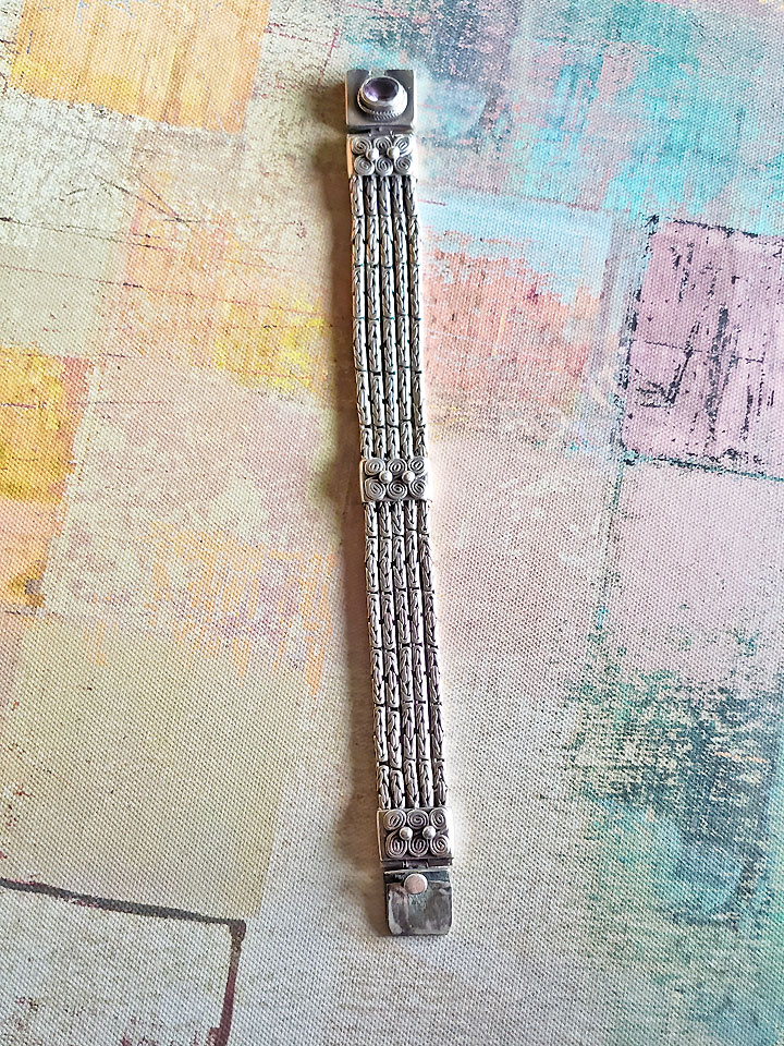 1970's Amethyst Crystal .925 Silver Vintage Navajo Multi Strand Bracelet - Image 5