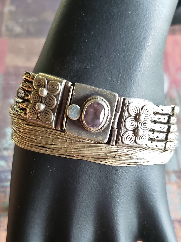 1970's Amethyst Crystal .925 Silver Vintage Navajo Multi Strand Bracelet