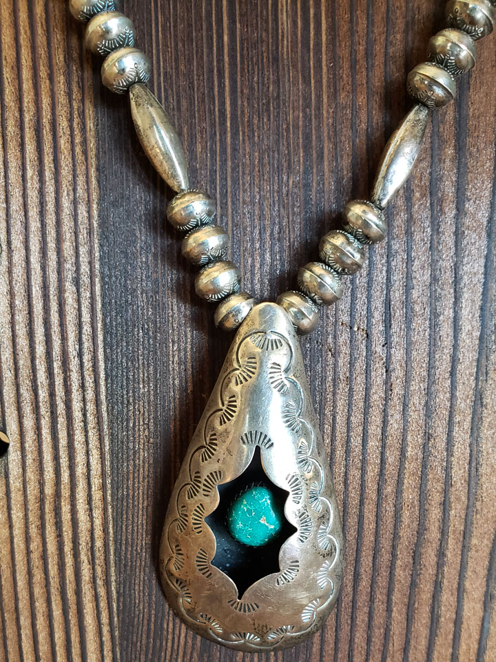 Lone Mountain Turquoise Vintage Navajo Silver Necklace Edgy Jewelry